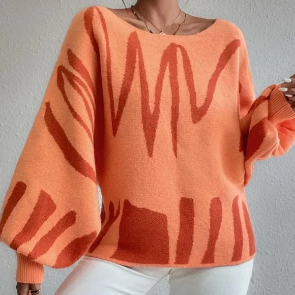 Graphic Pattern Lantern Sleeve Sweater - Picture 3 of 5